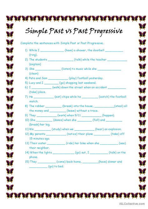 Simple Past vs Past Progressive: English ESL worksheets pdf & doc