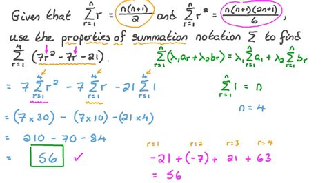 Question Video: Evaluating the Sum of a Finite Series Using the Properties of Summation | Nagwa