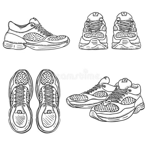 Vector Set of Sketch Running Shoes. Top, Side and Front Views Stock ...