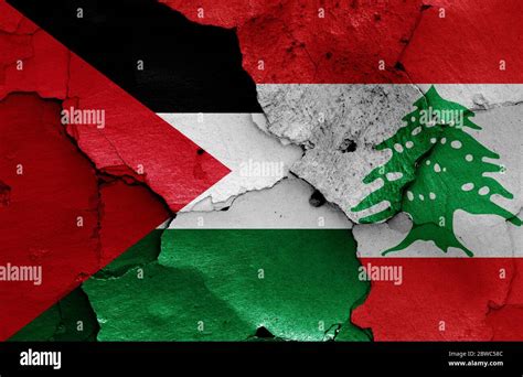 flags of Palestine and Lebanon painted on cracked wall Stock Photo - Alamy