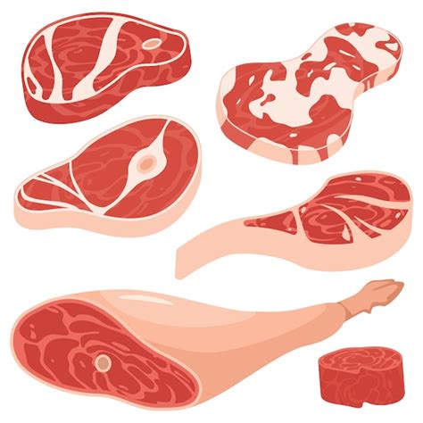 Premium Vector | Fresh meat cartoon set. portion of pork and beef steaks isolated on white ...