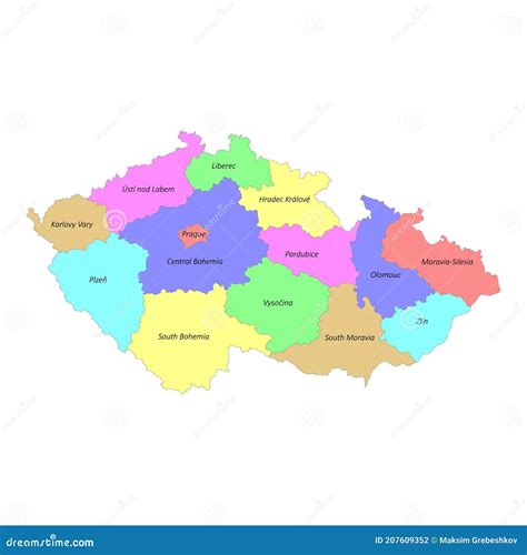 High Quality Colorful Labeled Map of Czech Republic with Borders Stock Illustration ...