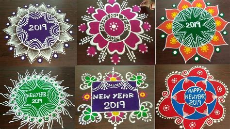 New year 2019 special 6 freehand colour round rangoli designs / sankranthi muggulu / kolam muggu ...