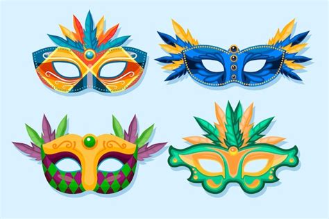 Free Vector | Collection of 2d feathered venetian carnival masks