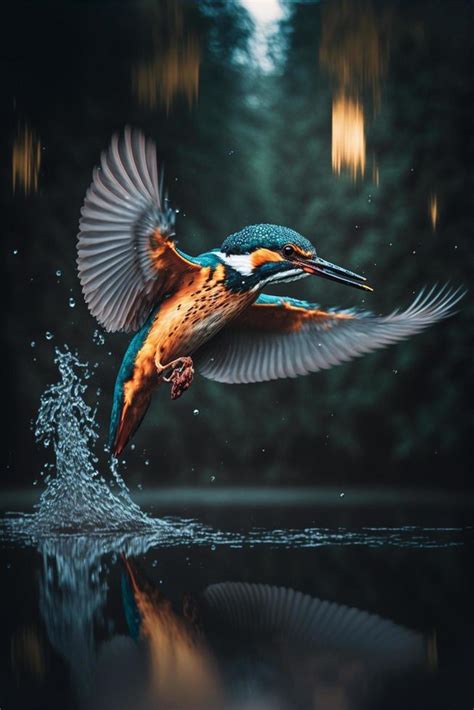 Common European Kingfisher river kingfisher flying after emerging from ...