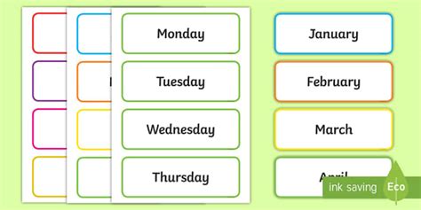 Free Printable Days of the Week & Months of the Year Labels