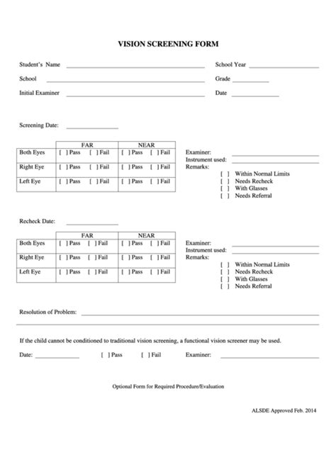 Vision Screening Form printable pdf download