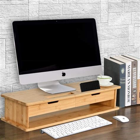 Inbox Zero Sundale Bamboo Wood Monitor Stand Ergonomic Computer Riser ...