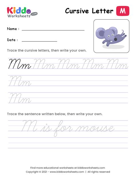 Free Printable Cursive Writing Letter M Worksheet - kiddoworksheets