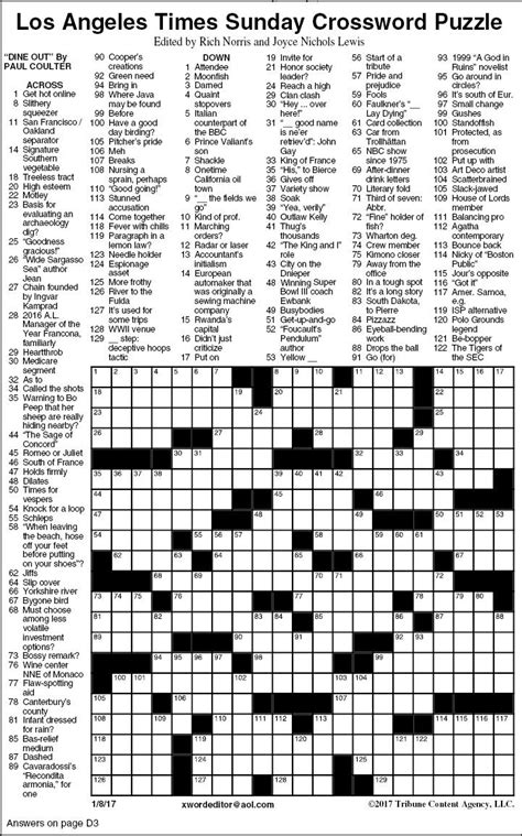 Los Angeles Times Crossword Puzzle Printable | Printable Crossword Puzzles