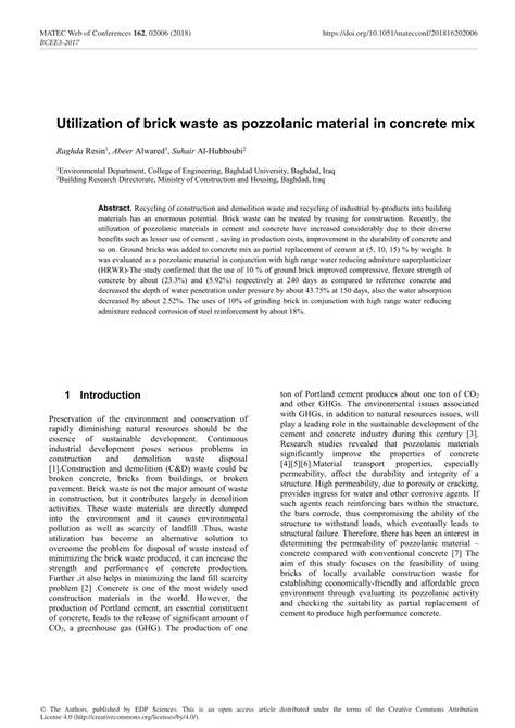 (PDF) Utilization of brick waste as pozzolanic material in concrete mix