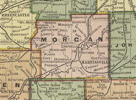 Morgan County, Indiana, 1908 Map, Martinsville