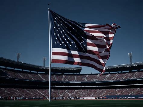 Premium AI Image | A large american flag is flying in a stadium.