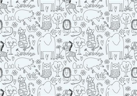 Cute seamless pattern with wild animals line art. 10257168 Vector Art ...