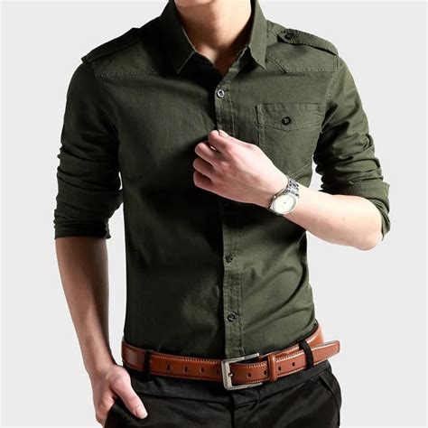 Casual Military Style Mens Shirts Long Sleeve New 2015 Men Clothing Slim Fit Shirt SMC442-in ...