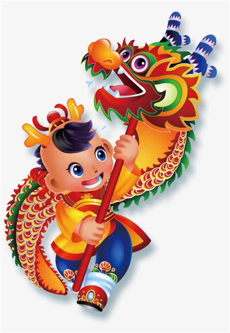 Dragon Dance Lion Dance Chinese New Year Cartoon Illustration - Chinese ...