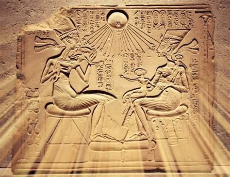 Akhenaten, Nefertiti, and Three Daughters House Altar depicting Akhenaten, Nefertiti and Three ...