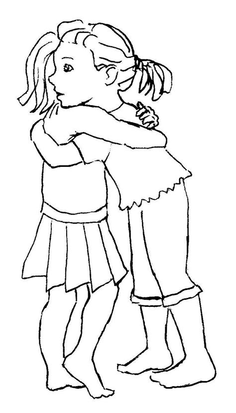 Two Girls Hugging Coloring Pages