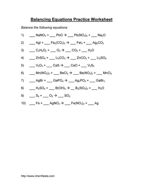 balancing equations 06 | Balancing equations, Chemical equation, Chemistry worksheets