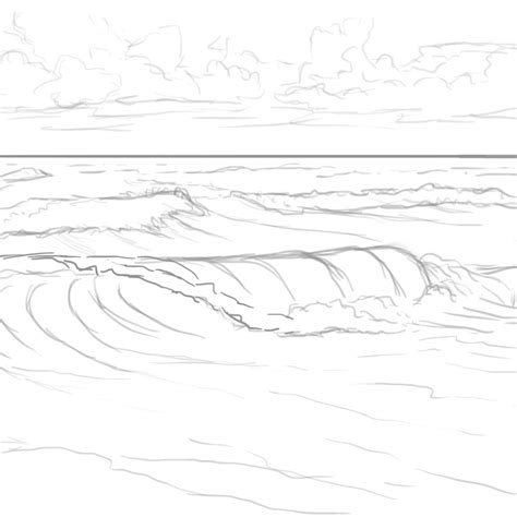 Crashing Waves Drawing Simple Sketch Coloring Page