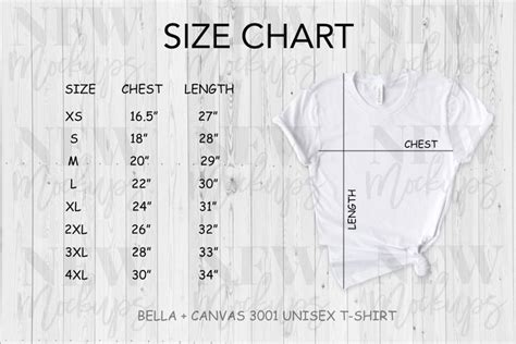 Bella Canvas Size Chart | White BC 3001 Size Chart T-Shirt