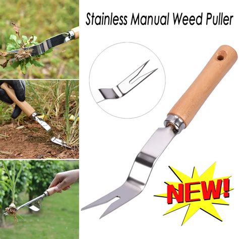 Forked Head Hand Weeder Puller Patio Carbon Steel Wood Handle Garden Remove Weeds Shovel Garden ...