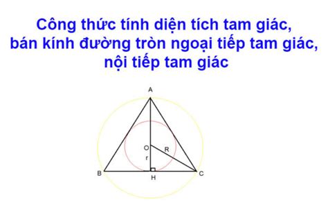 Công thức tính diện tích tam giác, bán kính đường tròn ngoại tiếp tam giác, nội tiếp tam giác ...