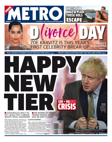 Metro Front Page 4th of January 2021 - Tomorrow's Papers Today!