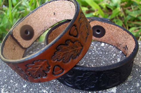 Handmade Leather Bracelets | Vintage Tooled Oak Leaf Design – Old School Leather Co.