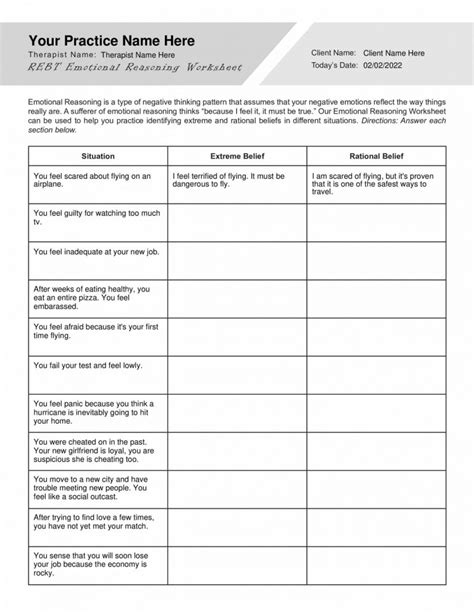 REBT Emotional Reasoning Worksheet PDF