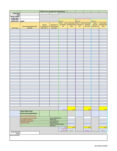 Cost Comparison Excel Template Database