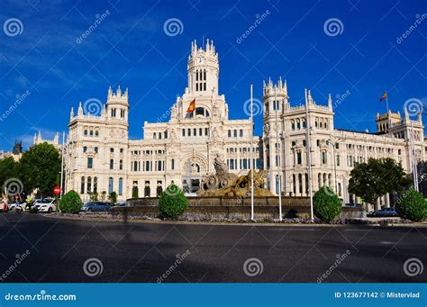 Cybele Palace and Fountain on Cibeles Square, Madrid, Spain Stock Photo ...