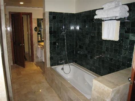 The large bathroom in our suite. Separate toilet, shower, double sinks, plus tub/shower combo ...