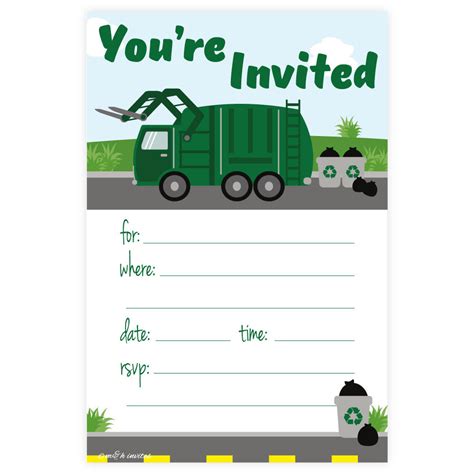 Invitations - Garbage Truck Birthday Party Invitations - Madison and Hill