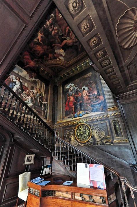 The Painted Staircase at Hanbury Hall in Worcestershire, England. The ...