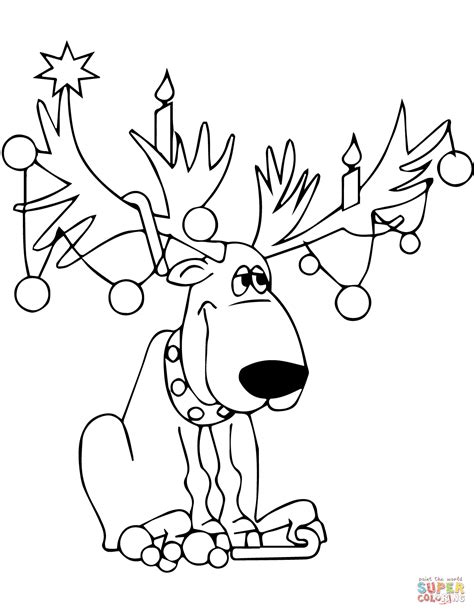 Reindeer Coloring Pages - Christmas Lights On Reindeer Antlers - Free ...