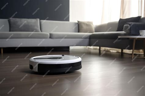 Premium AI Image | Autonomous robot cleaner vacuuming a living room in a smart home AI