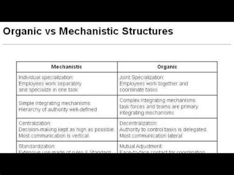 Mechanistic Vs Organic Organizational Structure - YouTube