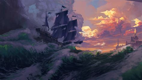 1920x1080 Resolution Artistic Sailing Ship in Ocean 1080P Laptop Full HD Wallpaper - Wallpapers Den