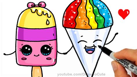 Summer Treats - How to Draw a Popsicle and Snow Cone Easy - Cute ...