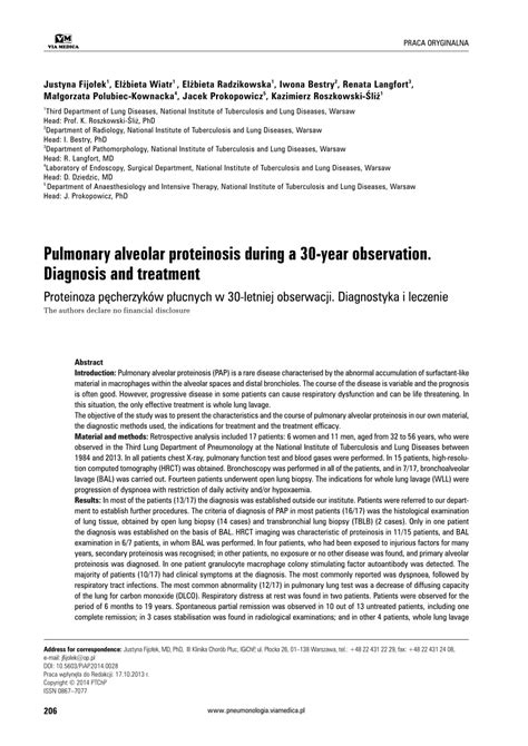 (PDF) Pulmonary Alveolar Proteinosis during a 30-Year Observation ...