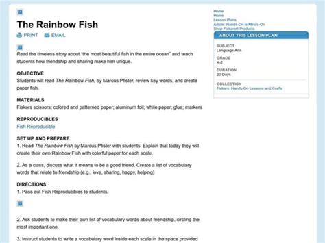 The Rainbow Fish Lesson Plan for 1st - 2nd Grade | Lesson Planet