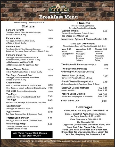 Menu at Yoder's Restaurant & Buffet, New Holland