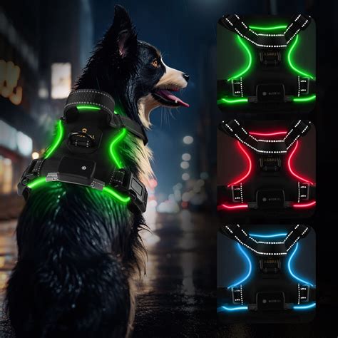 MASBRILL Light Up Dog Harness - No Pull Led Dog Harness Rechargeable ...