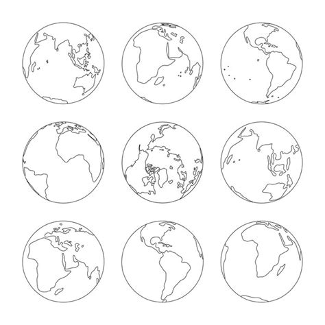 Premium Vector | Planet earth set line sketch globe collection hand drawn simple global world ...