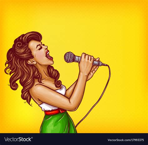 Singing young woman with microphone pop art Vector Image