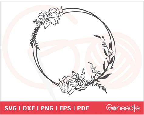 Flower Frame SVG, Round Floral Frame Cut File, Flower Monogram Frame, Floral Wedding Template ...