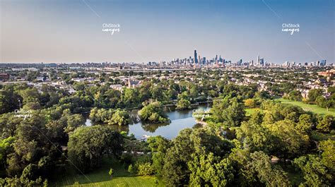 McKinley Park Lagoon With Chicago Skyline In Background ...