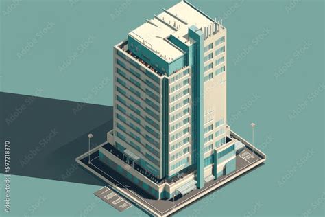 skyscraper, with its exterior windows and details visible in isometric view, created with ...