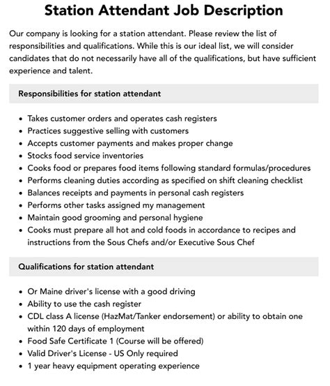 Station Attendant Job Description | Velvet Jobs